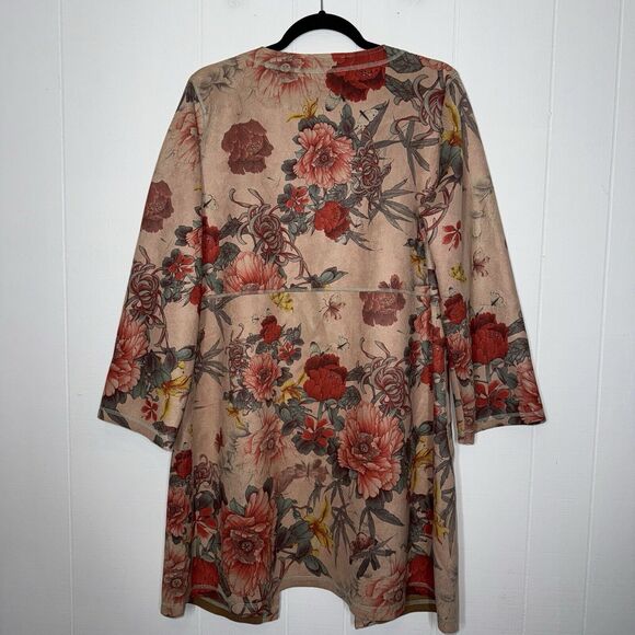 Solitaire Women’s Floral Faux Suede Cardigan Mauve Pink Size Large - Picture 2 of 4